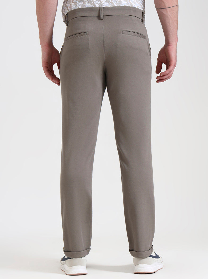 Cement Grey Solid Venice Fit Casual Trouser | JadeBlue