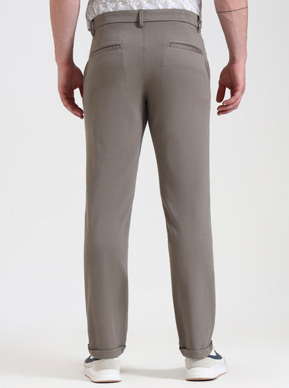 Cement Grey Solid Venice Fit Casual Trouser | JadeBlue