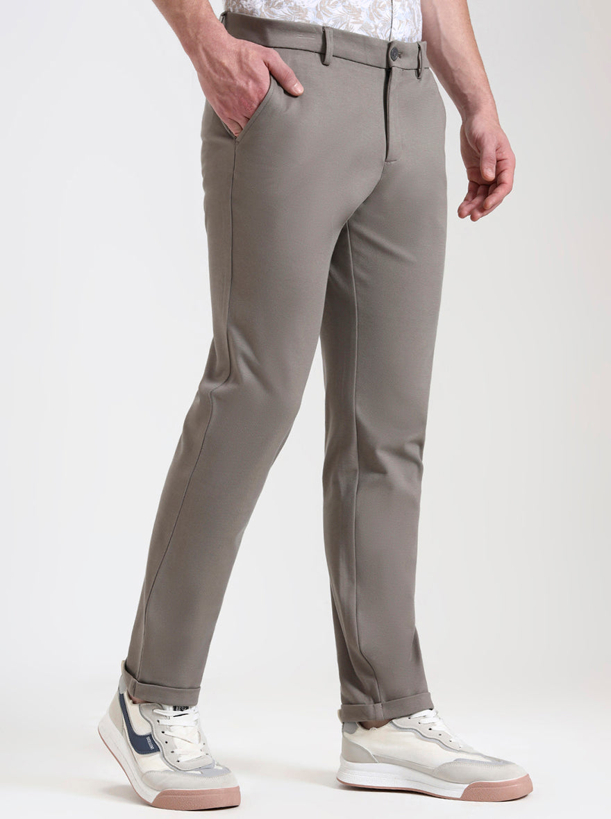 Cement Grey Solid Venice Fit Casual Trouser | JadeBlue