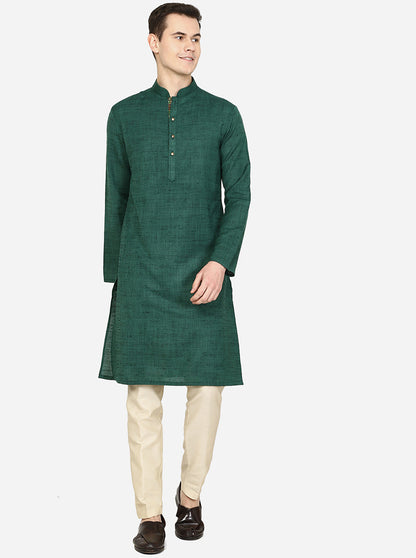 Forest Green Solid Silk Blend Kurta | The Kurta Company