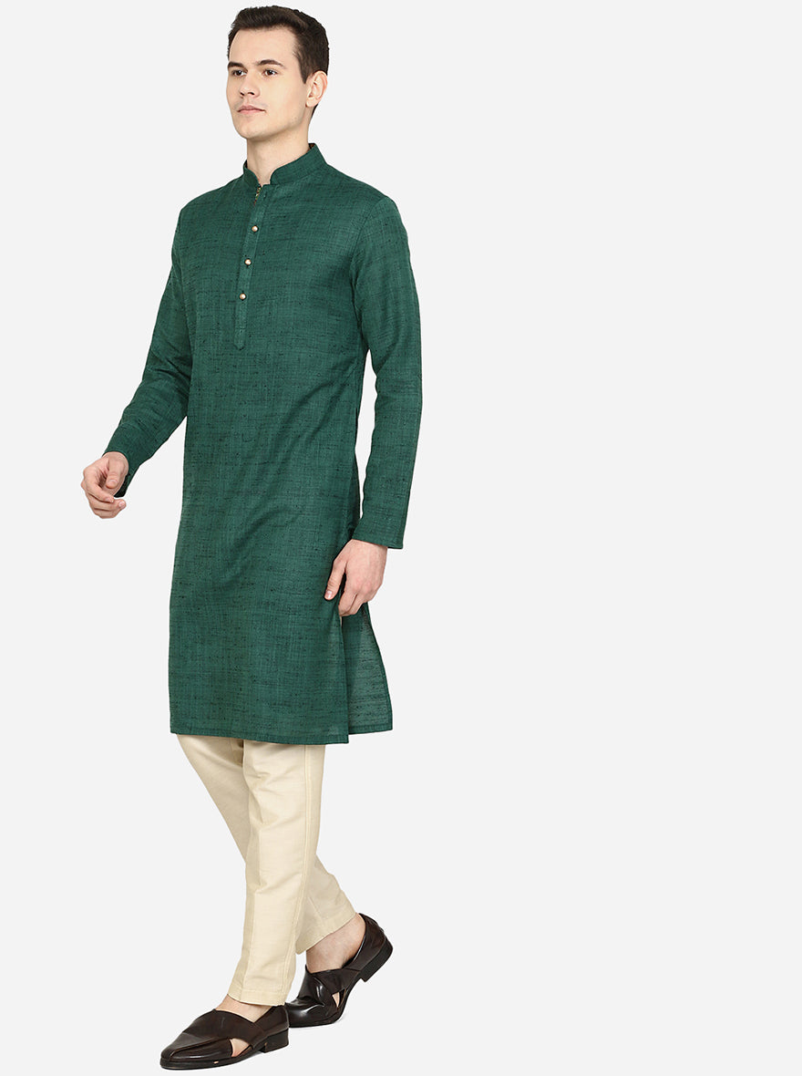 Forest Green Solid Silk Blend Kurta | The Kurta Company