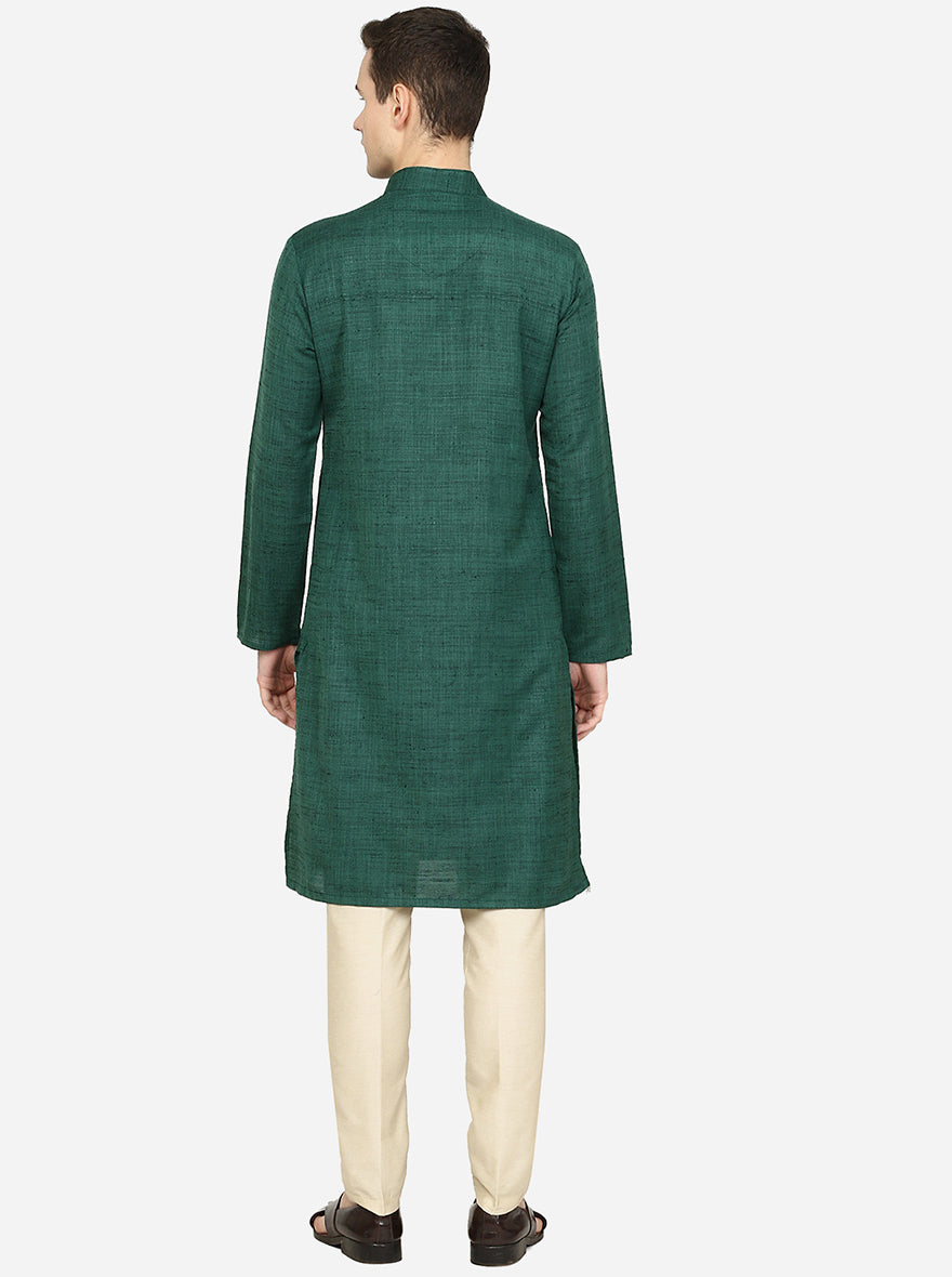 Forest Green Solid Silk Blend Kurta | The Kurta Company