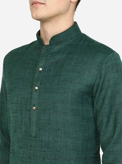 Forest Green Solid Silk Blend Kurta | The Kurta Company