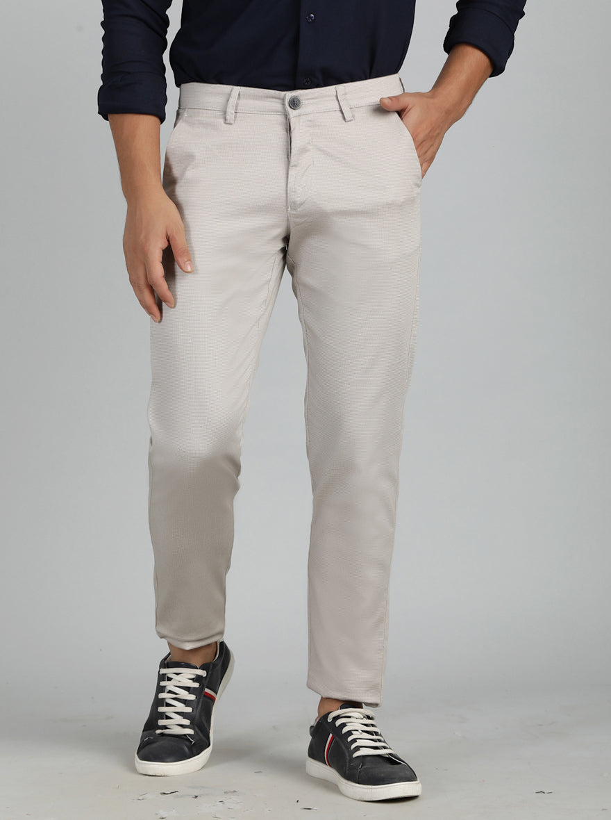Light Grey Dobby Neo Fit Casual Trouser | Greenfibre