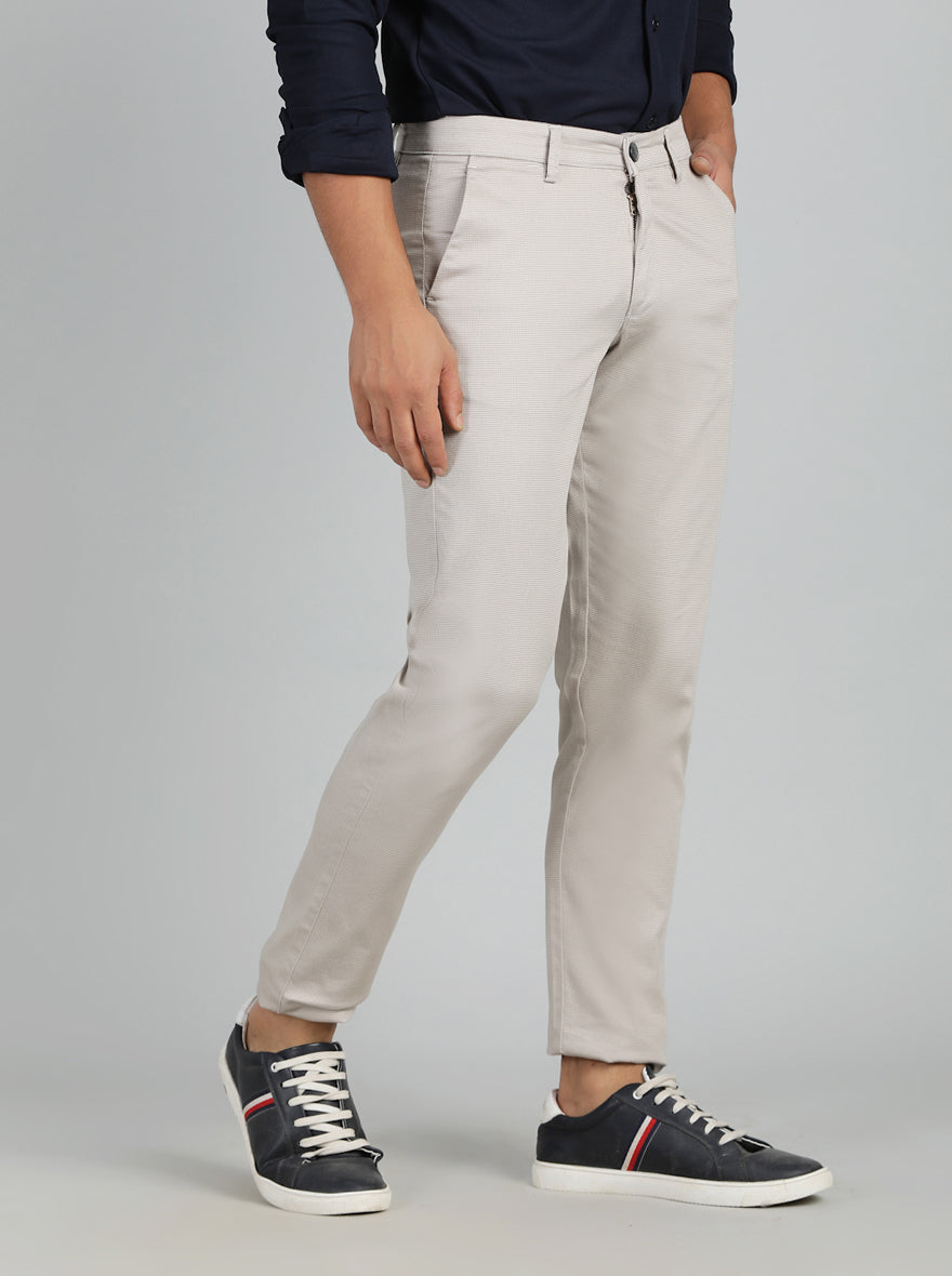 Light Grey Dobby Neo Fit Casual Trouser | Greenfibre