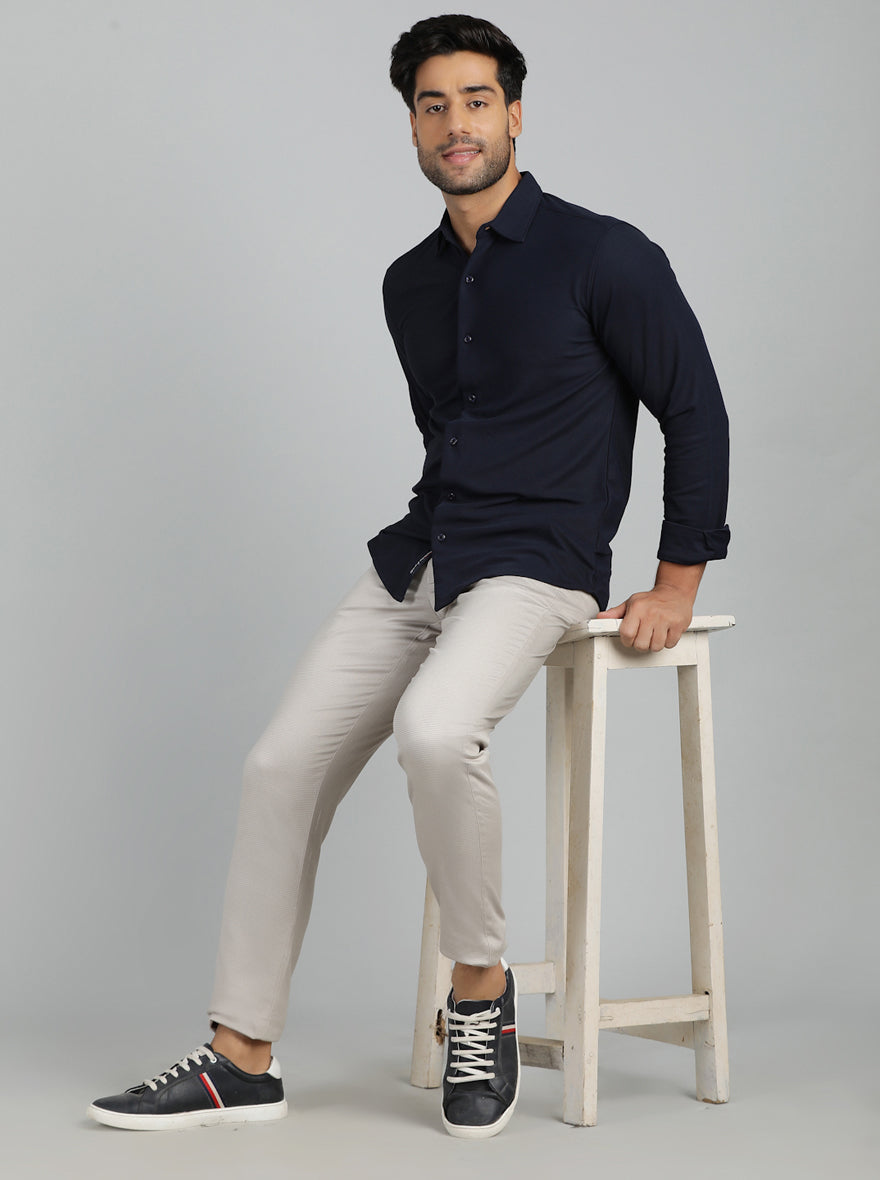 Light Grey Dobby Neo Fit Casual Trouser | Greenfibre