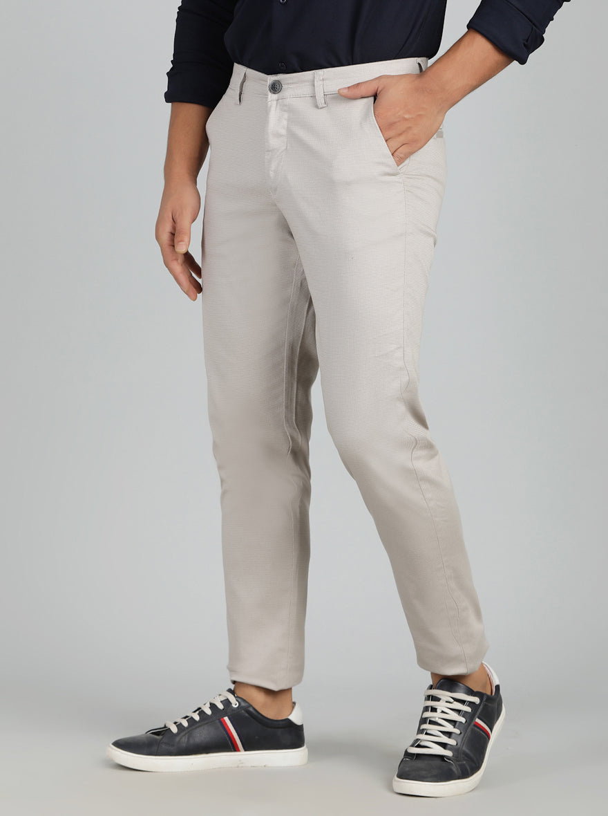 Light Grey Dobby Neo Fit Casual Trouser | Greenfibre