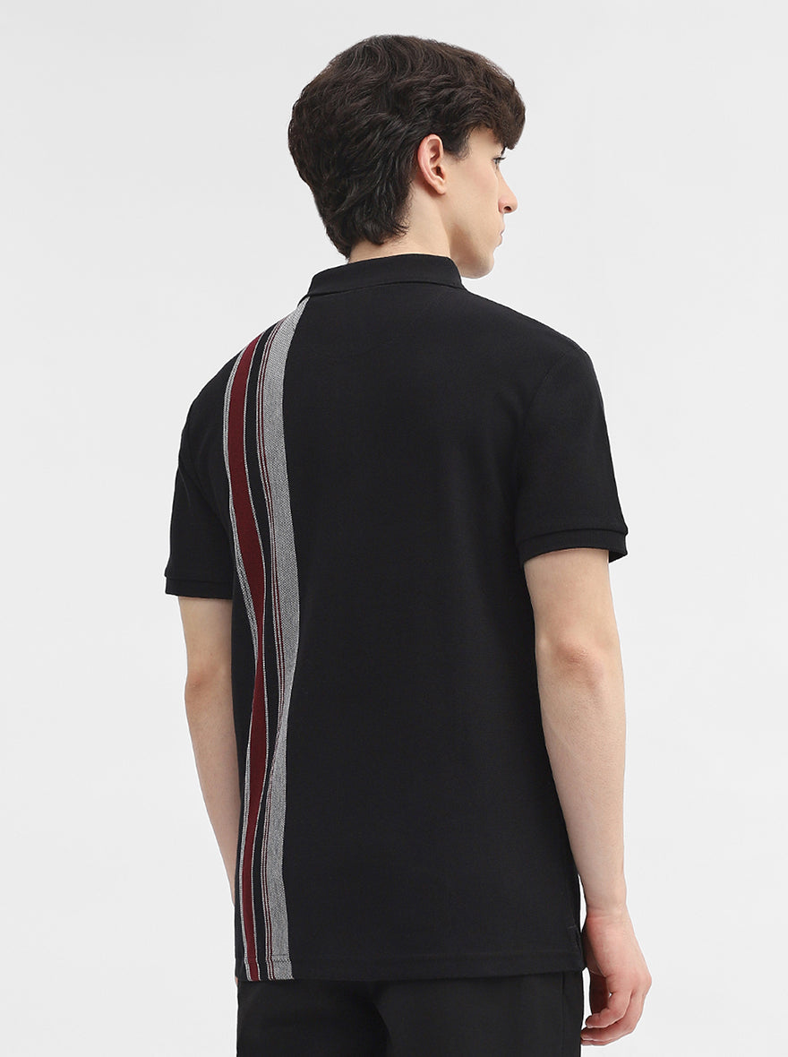 Black & Maroon Striped Slim Fit Polo T-Shirt | JadeBlue