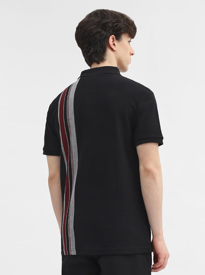 Black & Maroon Striped Slim Fit Polo T-Shirt | JadeBlue