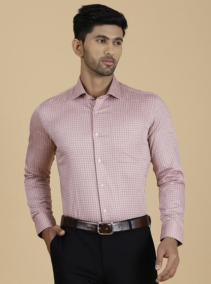 Pink Checked Slim Fit Formal Shirt | Metal