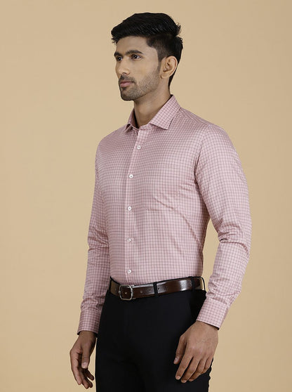 Pink Checked Slim Fit Formal Shirt | Metal