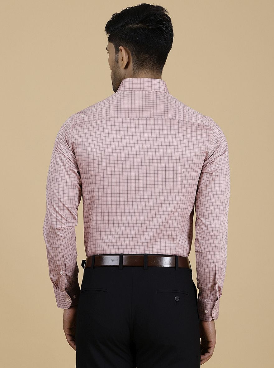 Pink Checked Slim Fit Formal Shirt | Metal