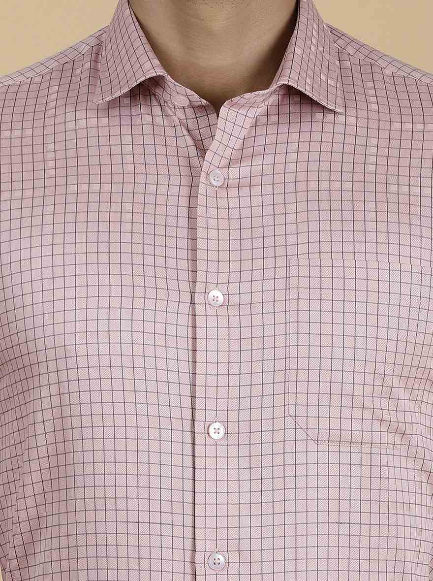 Pink Checked Slim Fit Formal Shirt | Metal