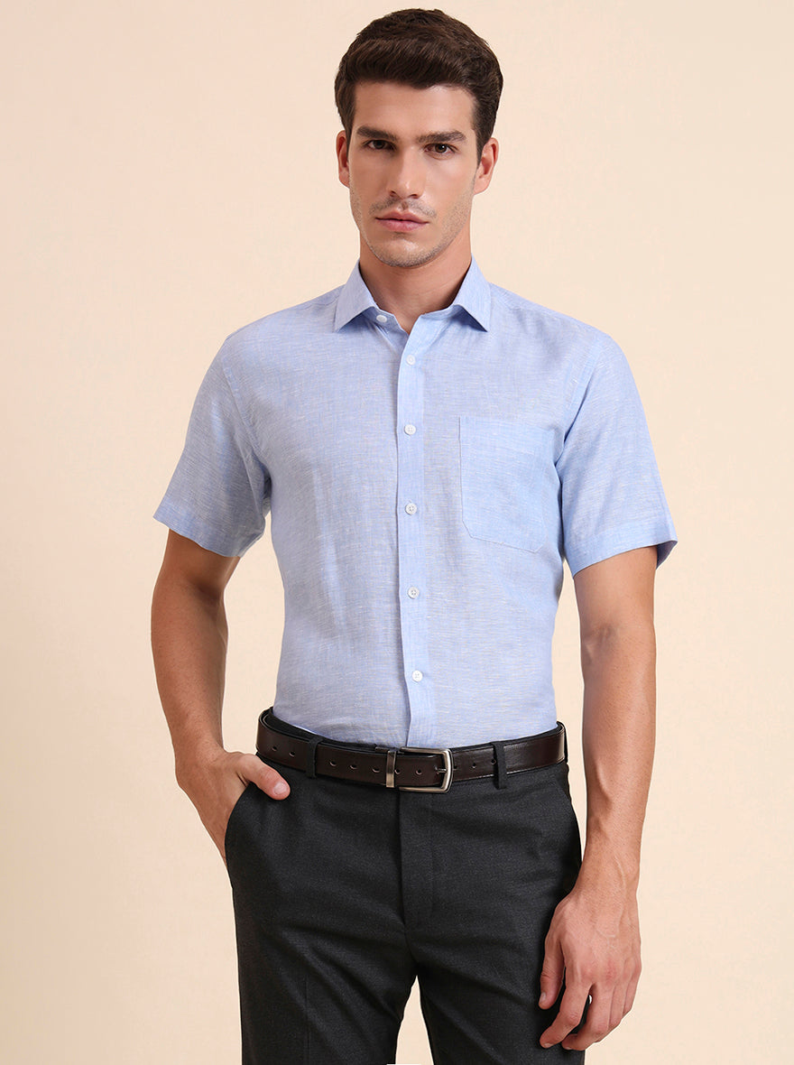 Blue Solid Regular Fit Formal Shirt | JadeBlue