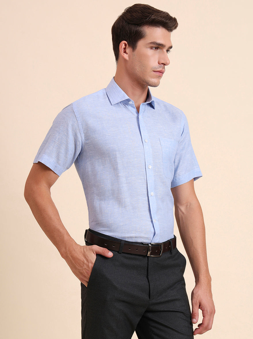 Blue Solid Regular Fit Formal Shirt | JadeBlue