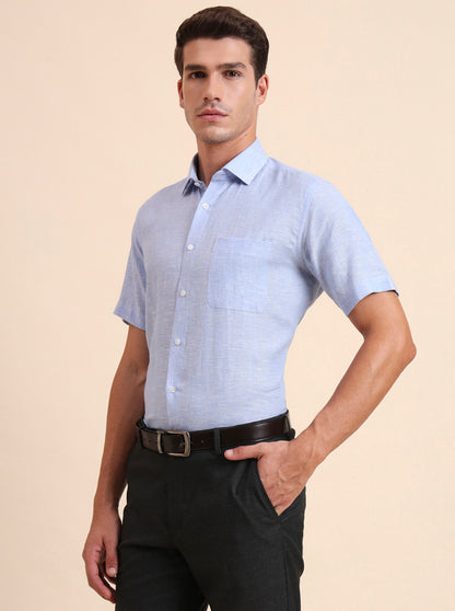 Blue Solid Regular Fit Formal Shirt | JadeBlue
