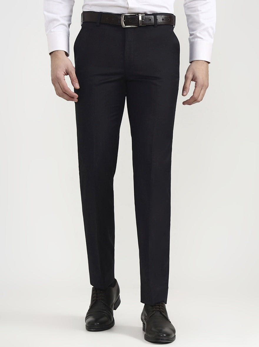 Black Solid Slim Fit Formal Trouser | JadeBlue Super Luxe