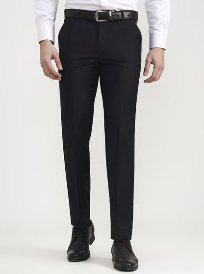 Black Solid Slim Fit Formal Trouser | JadeBlue Super Luxe