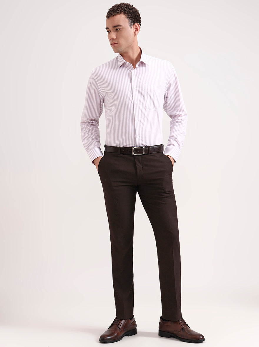 White & Dark Pink Striped Regular Fit Formal Shirt | JadeBlue