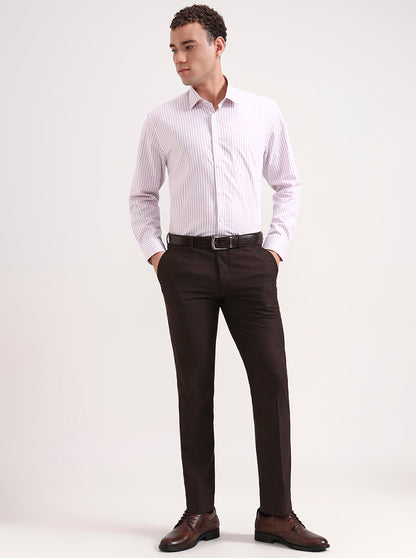White & Dark Pink Striped Regular Fit Formal Shirt | JadeBlue