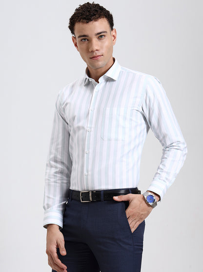 White Striped Slim Fit Formal Shirt | Greenfibre