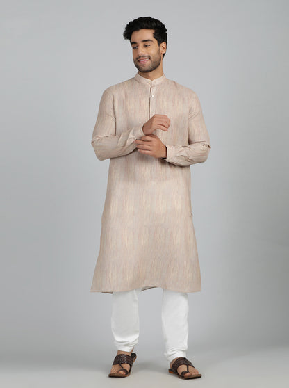 Cream Printed Regular Fit Modi Kurta | JadeBlue
