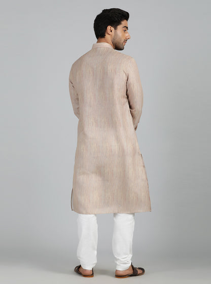 Cream Printed Regular Fit Modi Kurta | JadeBlue