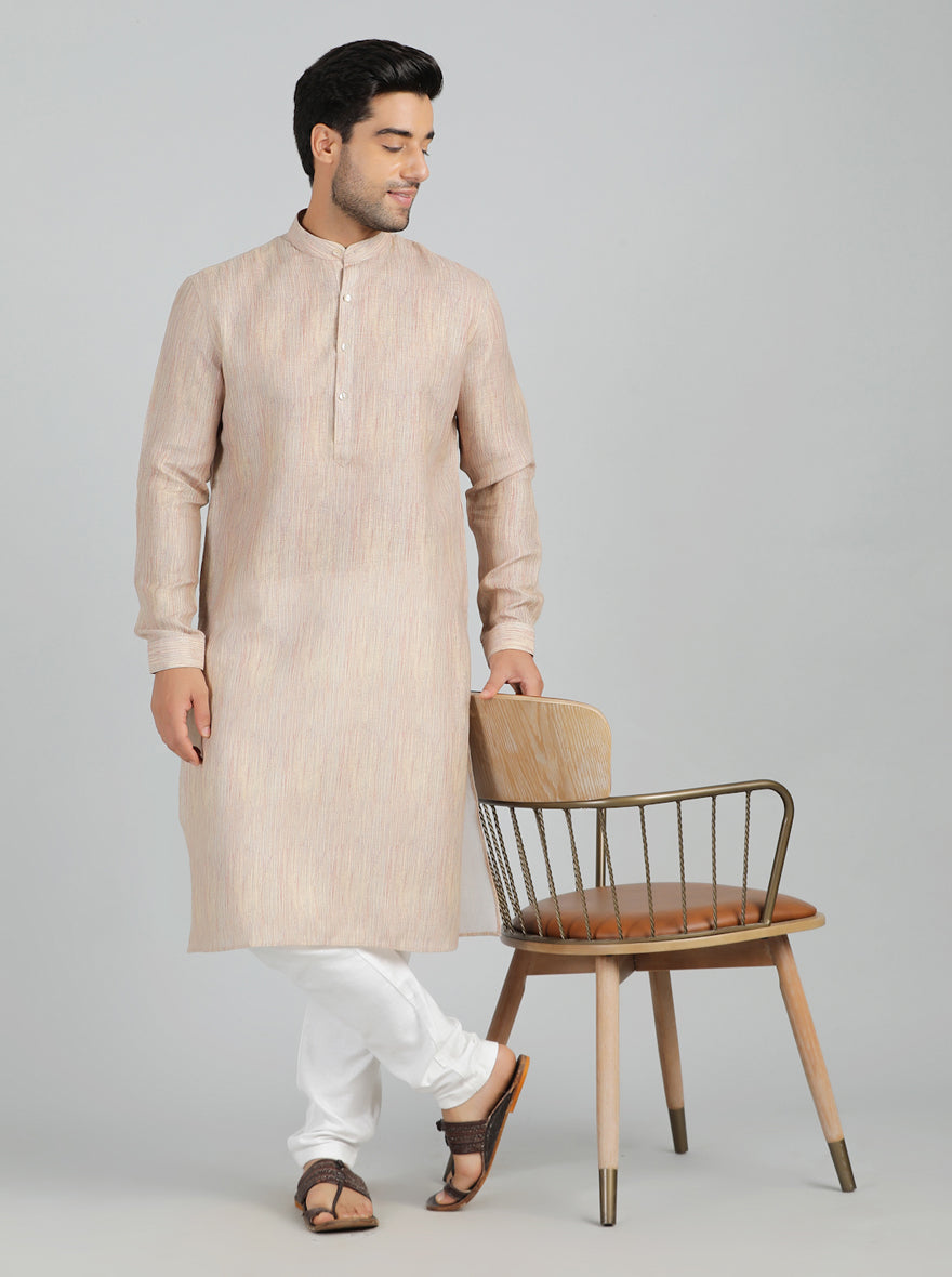 Cream Printed Regular Fit Modi Kurta | JadeBlue