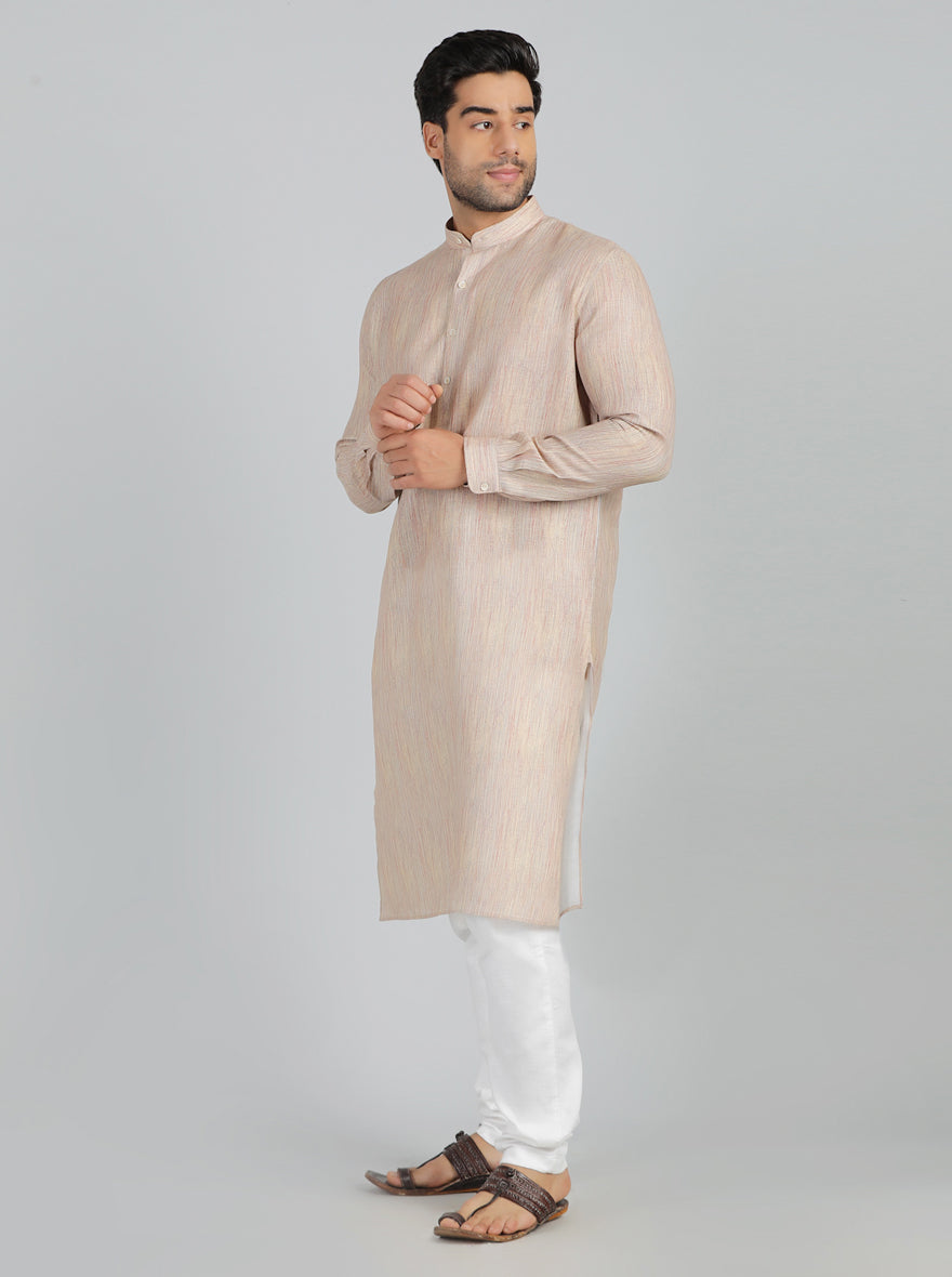 Cream Printed Regular Fit Modi Kurta | JadeBlue