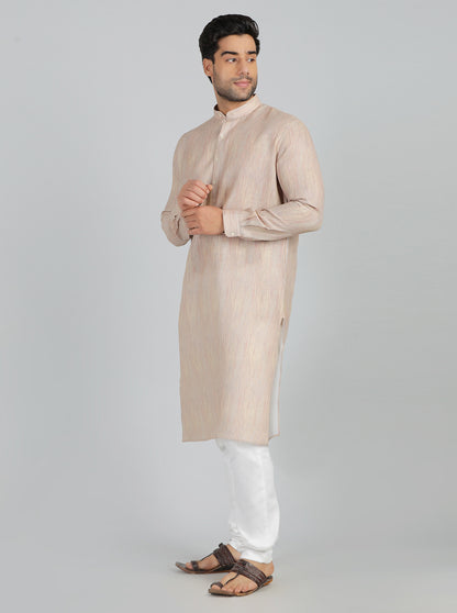 Cream Printed Regular Fit Modi Kurta | JadeBlue