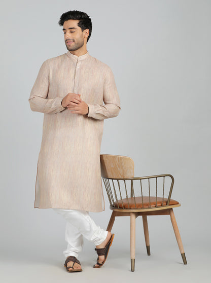 Cream Printed Regular Fit Modi Kurta | JadeBlue