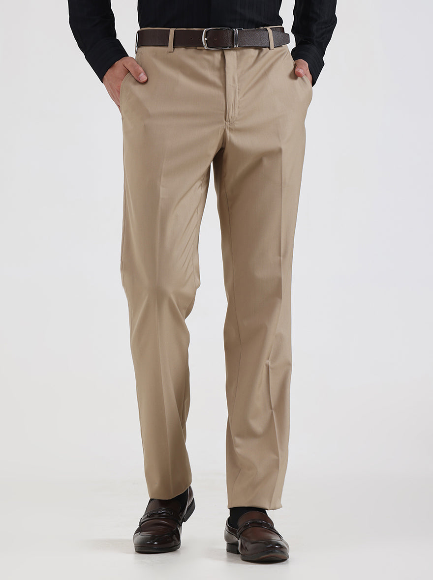 Fawn Solid Slim Fit Formal Trouser | JadeBlue