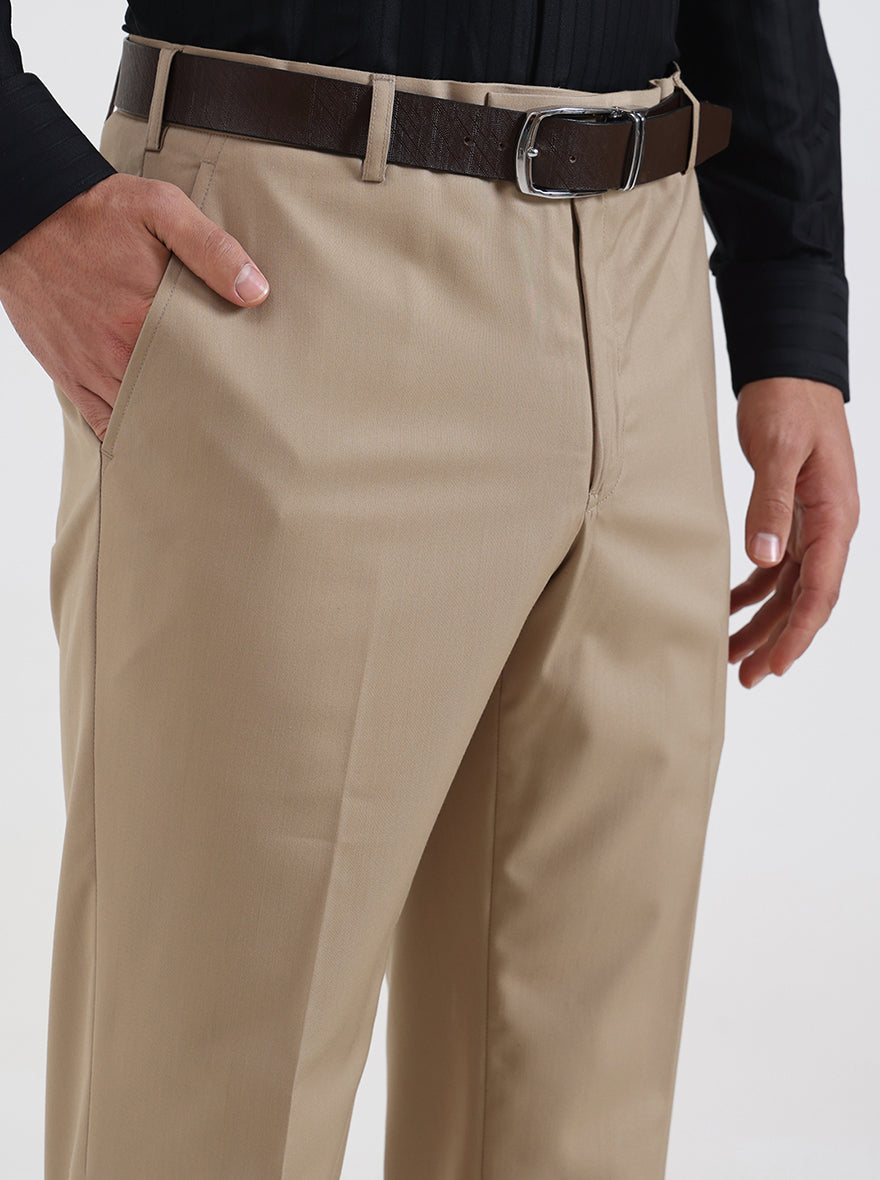 Fawn Solid Slim Fit Formal Trouser | JadeBlue