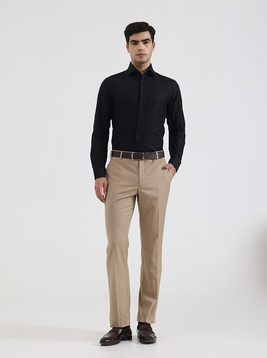 Fawn Solid Slim Fit Formal Trouser | JadeBlue