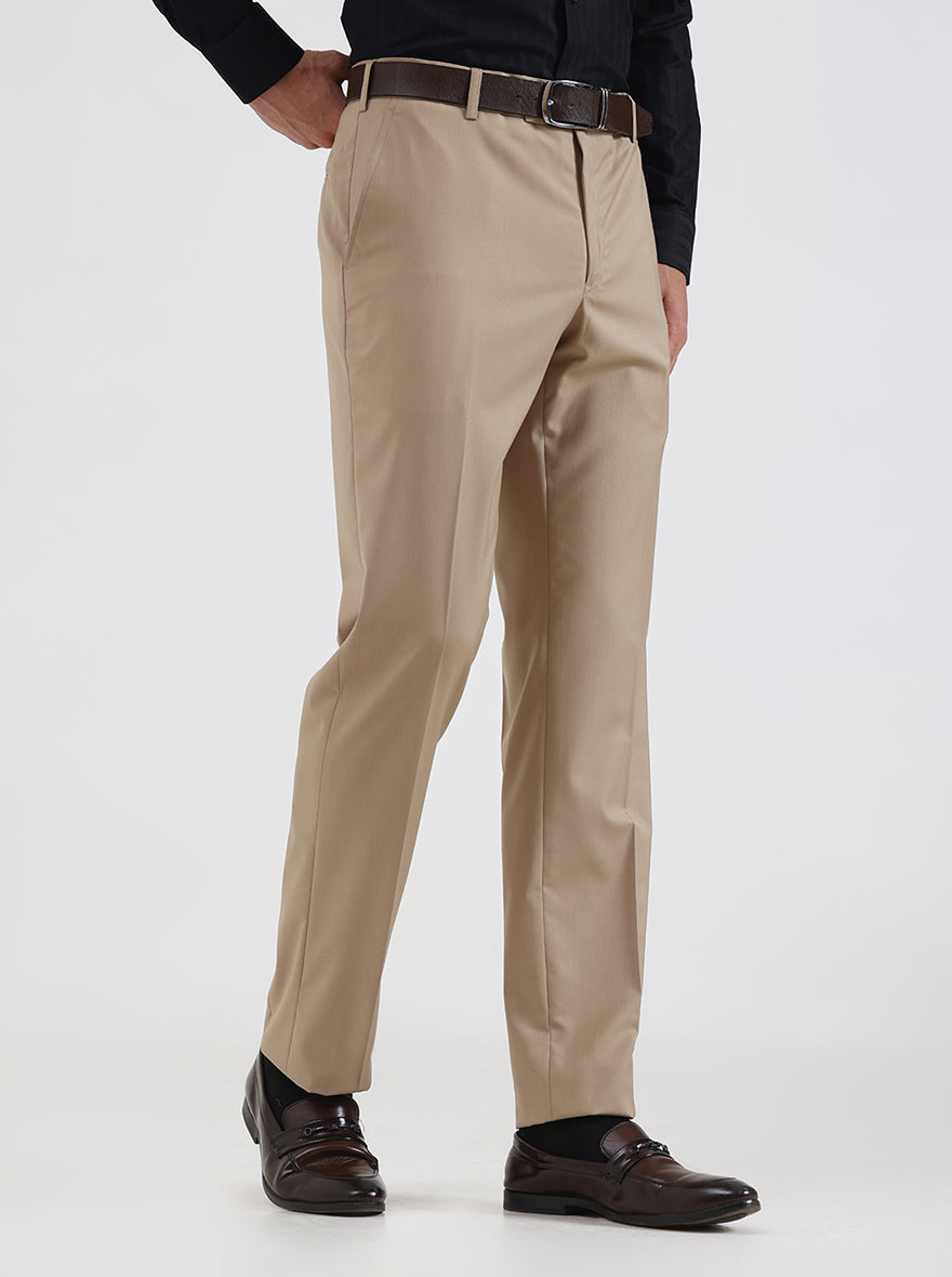 Fawn Solid Slim Fit Formal Trouser | JadeBlue