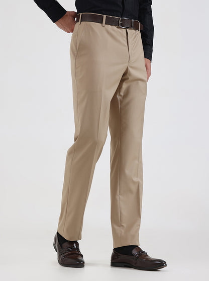 Fawn Solid Slim Fit Formal Trouser | JadeBlue
