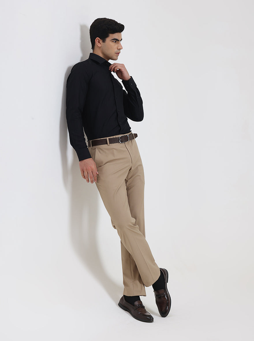 Fawn Solid Slim Fit Formal Trouser | JadeBlue