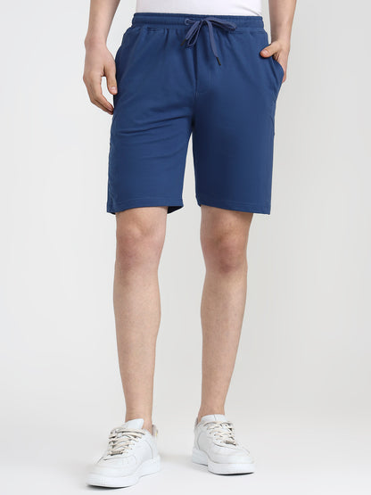 Indigo Blue Solid Slim Fit Shorts | JadeBlue