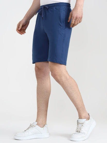 Indigo Blue Solid Slim Fit Shorts | JadeBlue
