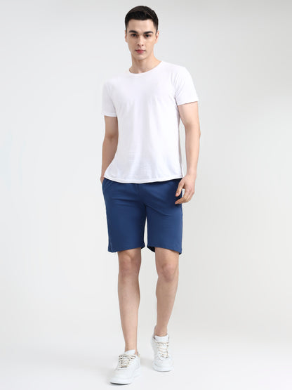Indigo Blue Solid Slim Fit Shorts | JadeBlue