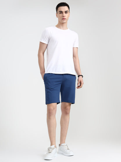 Indigo Blue Solid Slim Fit Shorts | JadeBlue