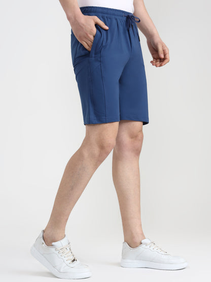Indigo Blue Solid Slim Fit Shorts | JadeBlue