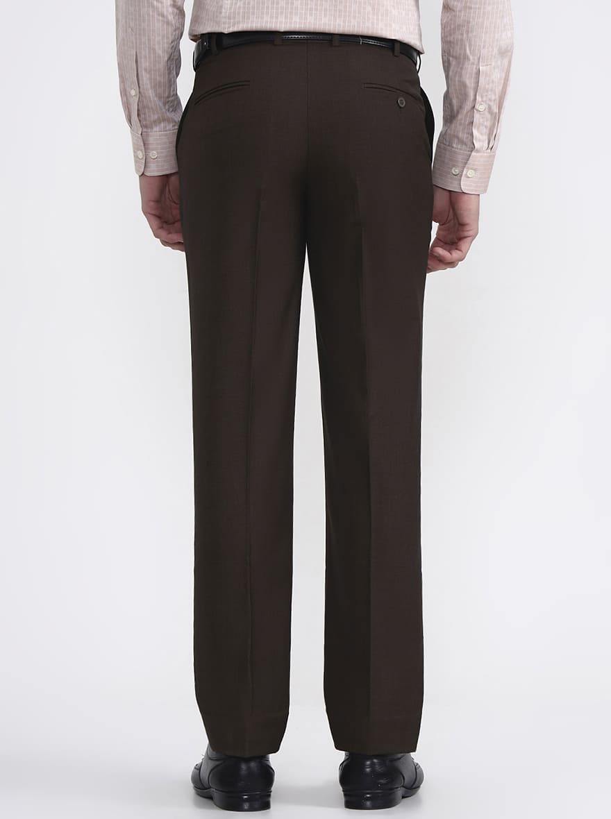 Olive Brown Solid Regular Fit Formal Trouser | JadeBlue