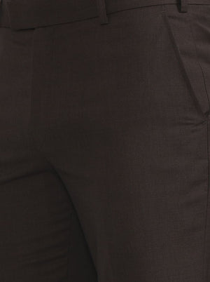 Olive Brown Solid Regular Fit Formal Trouser | JadeBlue