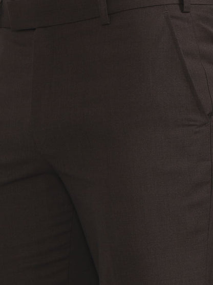Olive Brown Solid Regular Fit Formal Trouser | JadeBlue