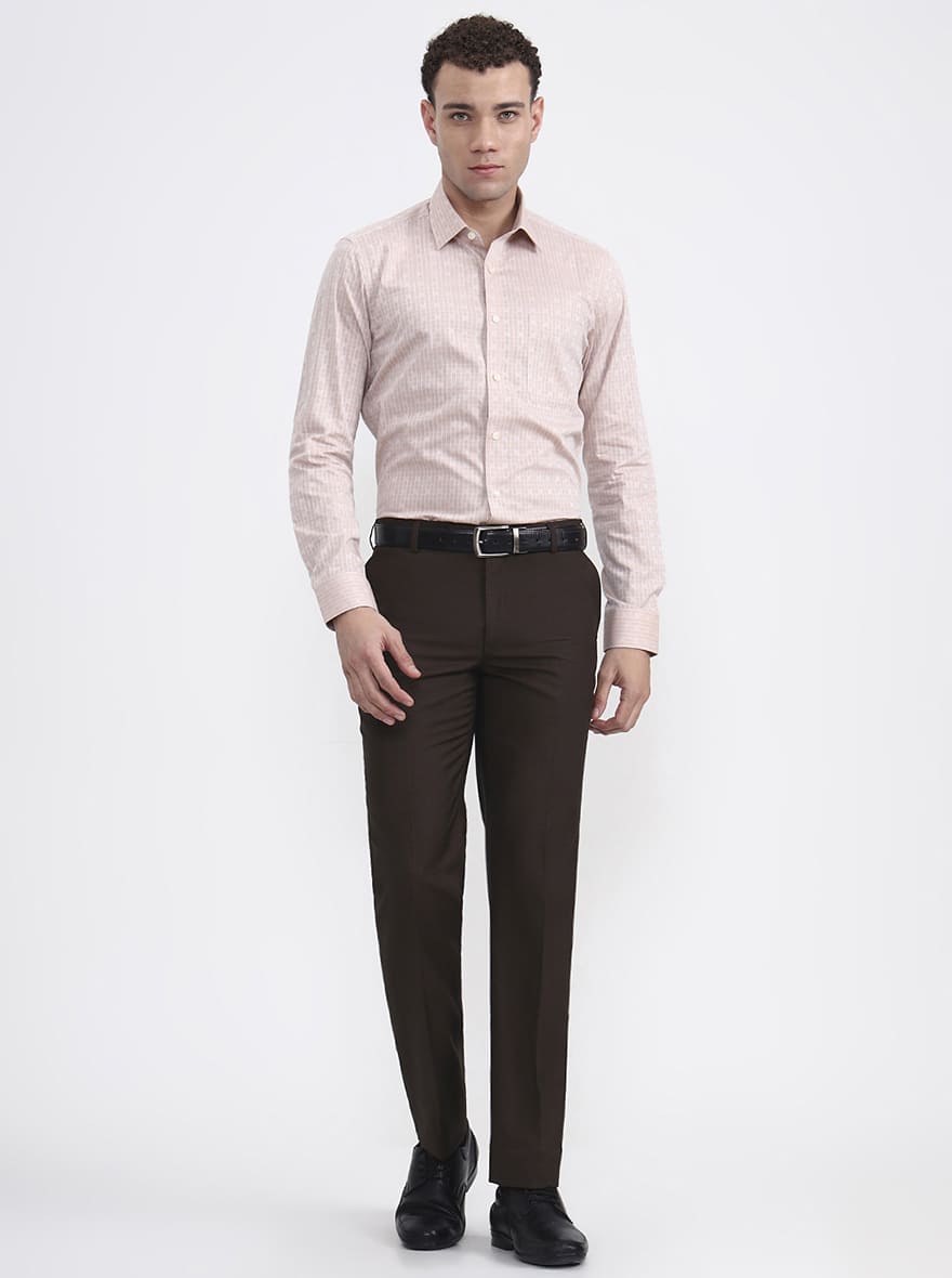 Olive Brown Solid Regular Fit Formal Trouser | JadeBlue