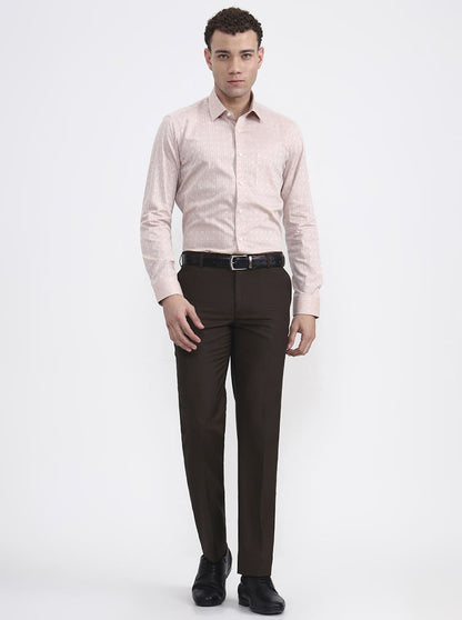 Olive Brown Solid Regular Fit Formal Trouser | JadeBlue