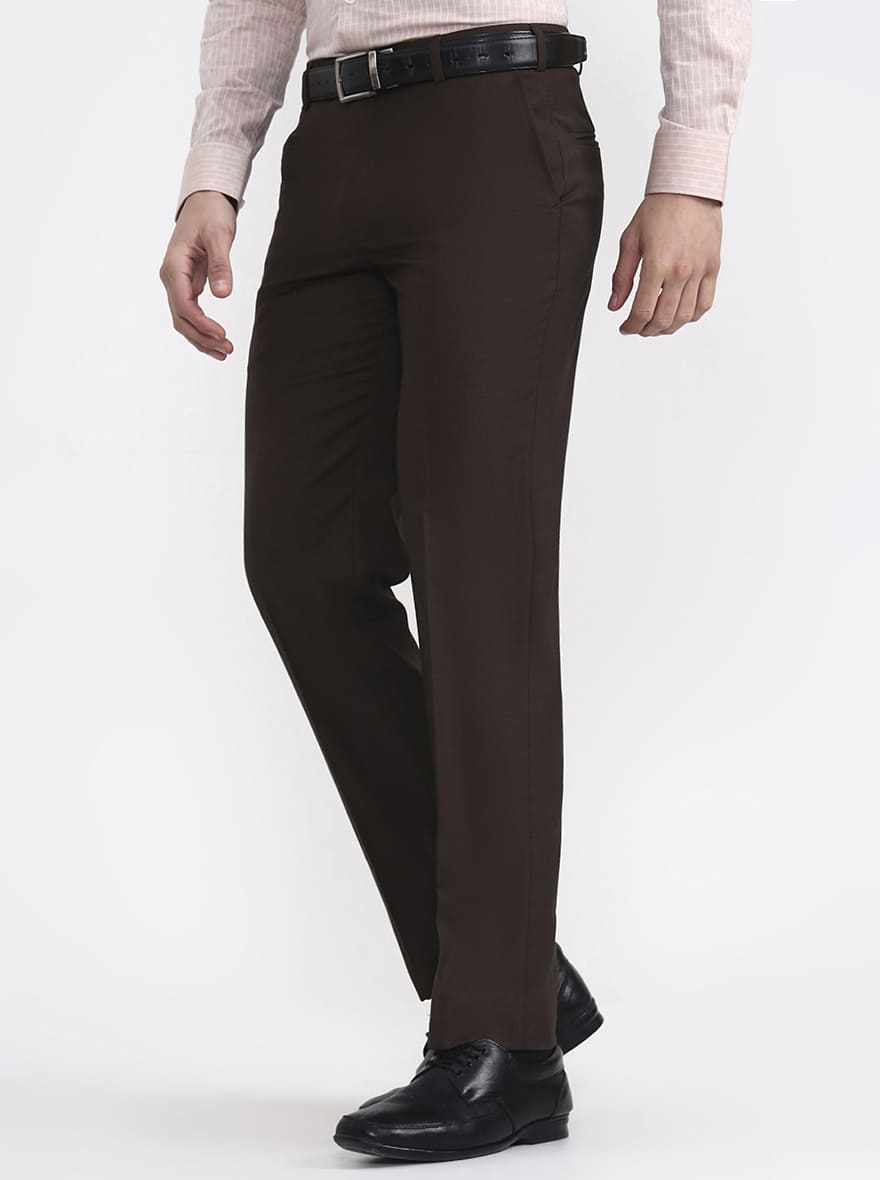 Olive Brown Solid Regular Fit Formal Trouser | JadeBlue