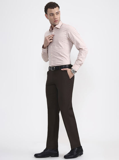 Olive Brown Solid Regular Fit Formal Trouser | JadeBlue