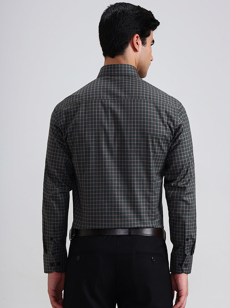 Green & Brown Checked Slim Fit Formal Shirt | Metal